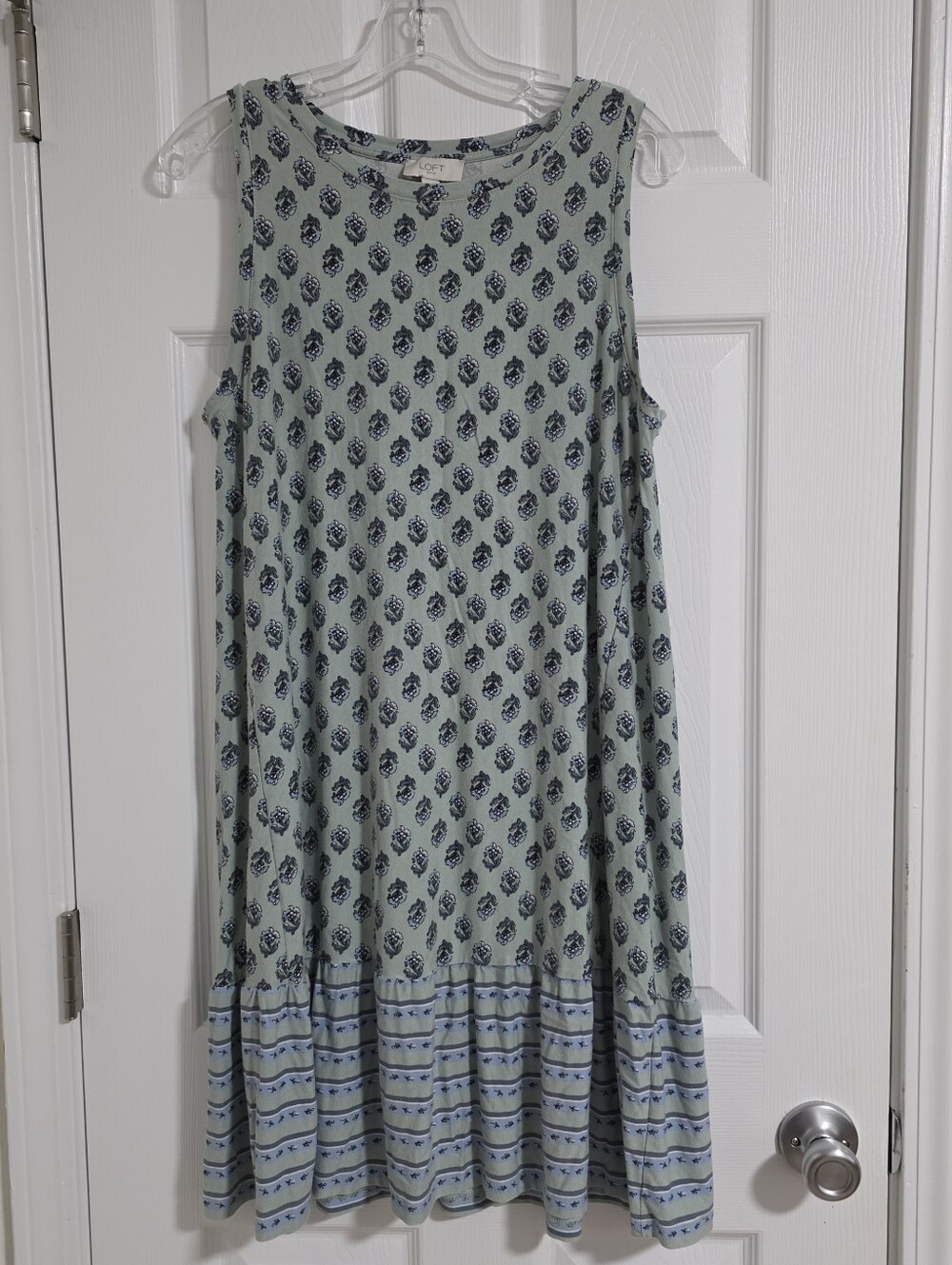 Womens Large Loft Outlet Blue And Green Floral Casual Sleeveless Dress